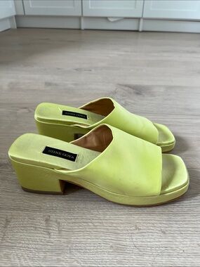 STINE GOYA Neon Yellow Open-Toe Block Heel Mules